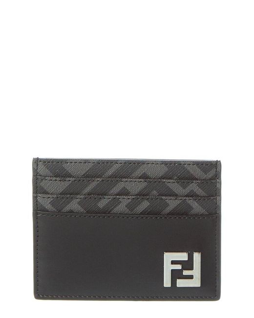 Fendi Gray Ff Squared Leather Card Holder for men