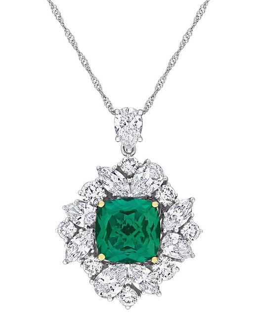 Lab Grown Gemstones White Created Forever 18K 5.22 Ct. Tw. Lab-Grown Diamond & Lab-Grown Emerald Pendant Necklace