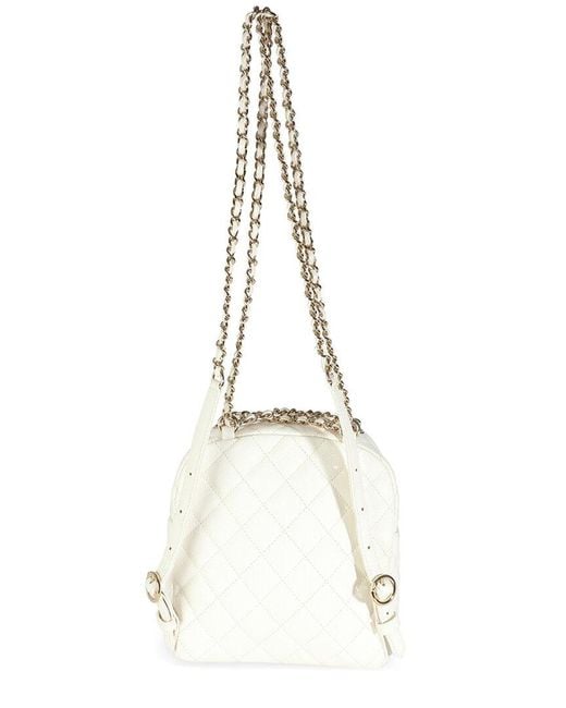 Chanel White Quilted Leather Small Cc Day Backpack Handbag (authentic Pre- Loved)