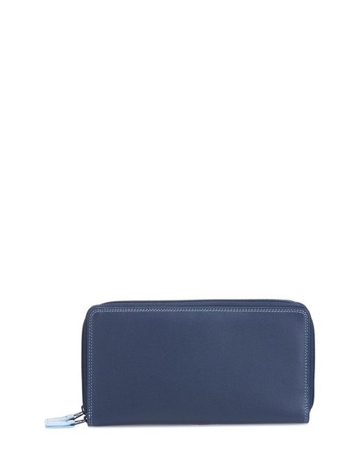 Mywalit Blue Large Double Zip Around Leather Purse
