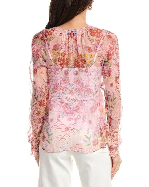Hale Bob Red Monica Long Sleeve Silk Blouse