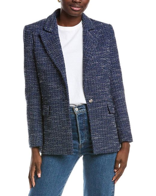 Maje Blue Tweed Suit Blazer
