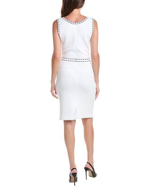 St. John White Ticking Trim Dress