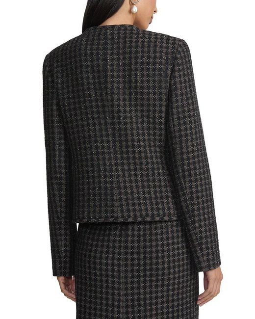 Lafayette 148 New York Black Pearlescent Button Collarless Wool-blend Jacket