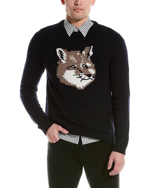 Maison Kitsuné Black Big Fox Wool Crewneck Sweater for men