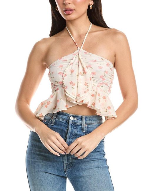 AFRM Blue Willie Halter Front Ruffle Top
