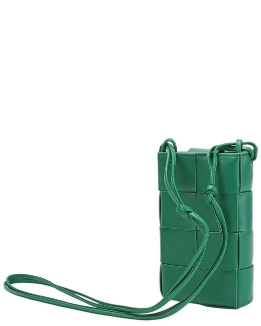Tiffany & Fred Paris Green Hand-woven Leather Phone Crossbody