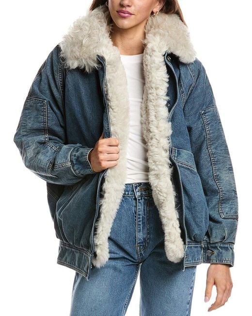 IRO Women's Blue Benton Shearling Collar Jacket