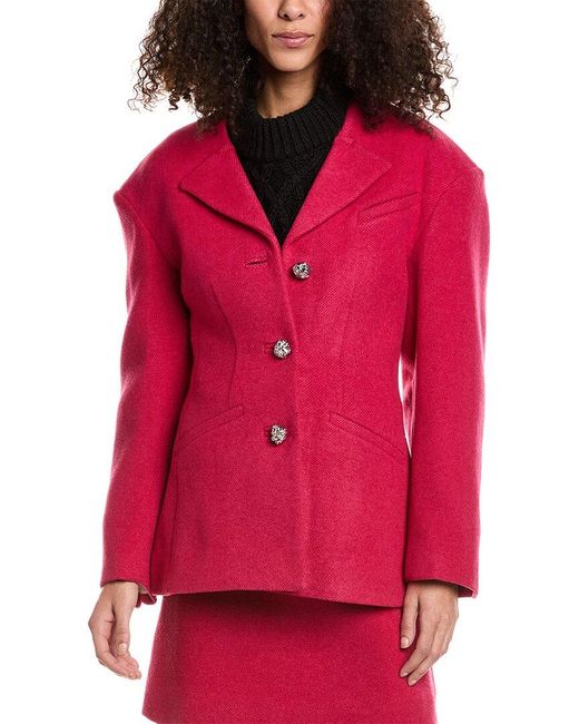 Ganni Red Twill Wool-blend Fitted Blazer