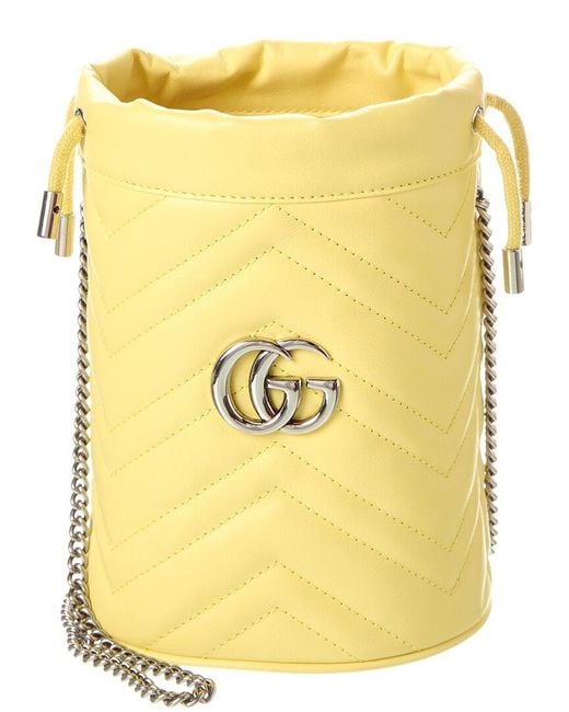 Gucci Yellow GG Marmont Mini Matelasse Leather Bucket Bag