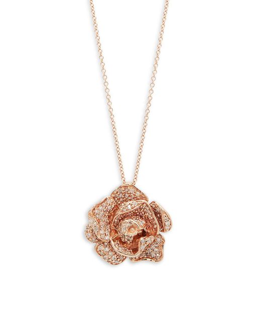 Effy Metallic 14k Rose Gold & Diamond Rose Pendant Necklace