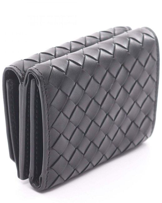 Bottega Veneta Gray Leather Intrecciato Trifold Wallet (authentic Pre-loved)