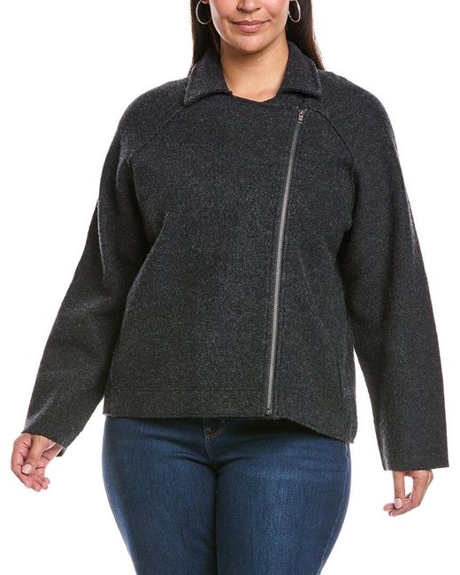 Eileen Fisher Black Plus Wool Moto Jacket