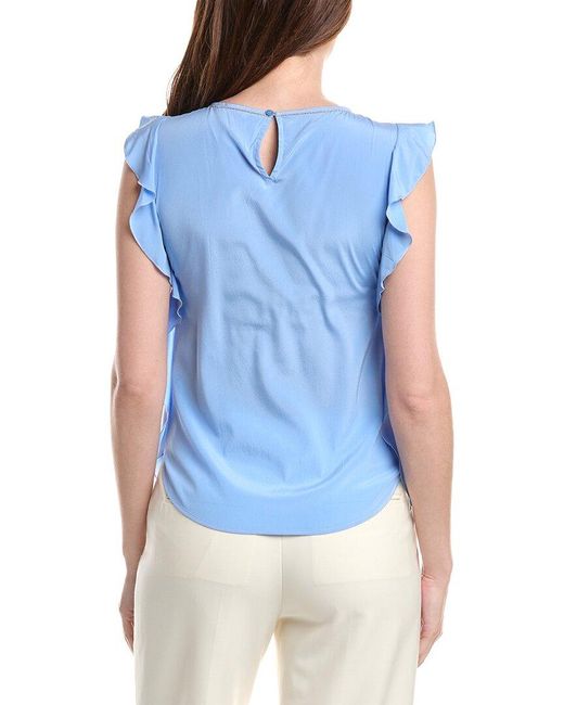 Peserico Blue Silk-Blend Ruffle Top