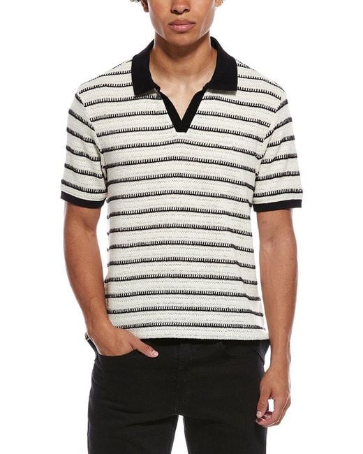 Karl Lagerfeld White Stripe Knit Johnny Collar Shirt for men