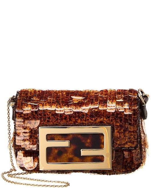Fendi Ff Nano Baguette Sequin Charm in Brown | Lyst