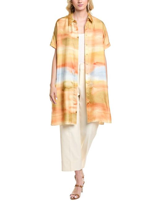 Lafayette 148 New York White Oversized Silk Duster Shirt
