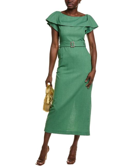 BGL Green Linen-Blend Midi Dress