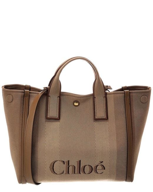 Chloé Brown Leather Medium Canvas Tote
