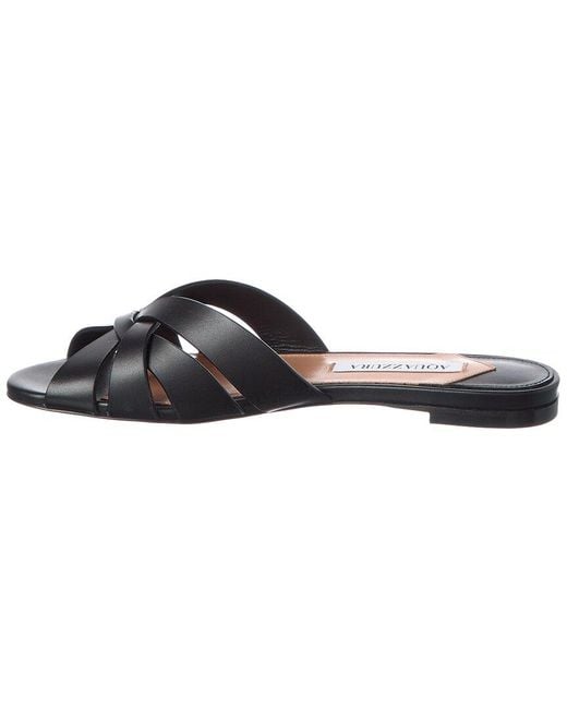 Aquazzura Black Flat Leather Sandal