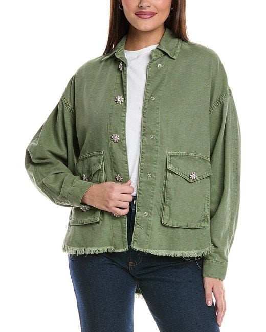 AllSaints Green Hettie Linen-Blend Jacket