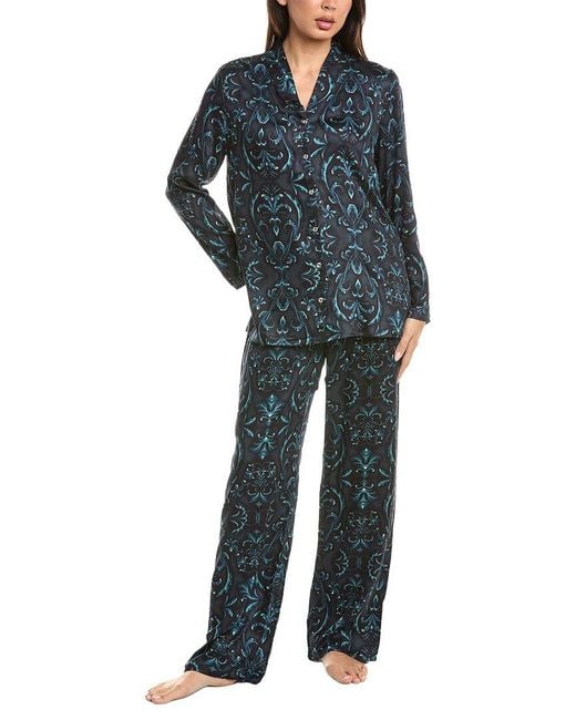 Hanro Blue 2Pc Long Sleeve Pajama Set