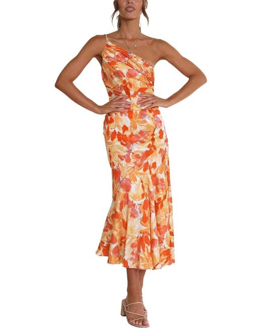 LEON GORI Orange One-Shoulder Midi Dress