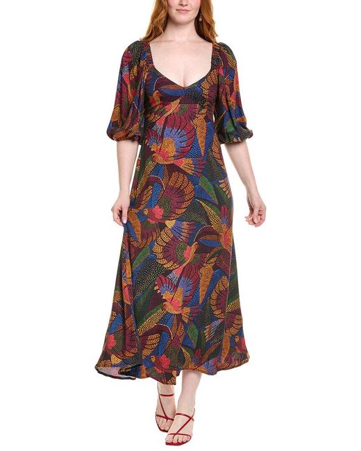 Farm Rio Red Dotted Macaws Midi Dress