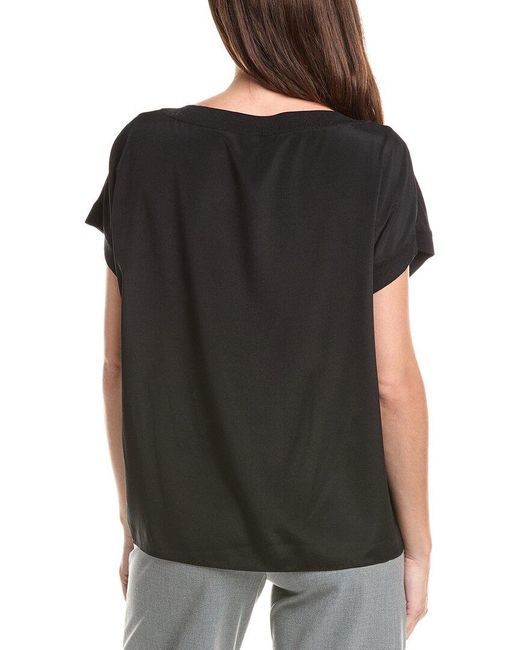 Lafayette 148 New York Black Knit Silk-Blend Blouse