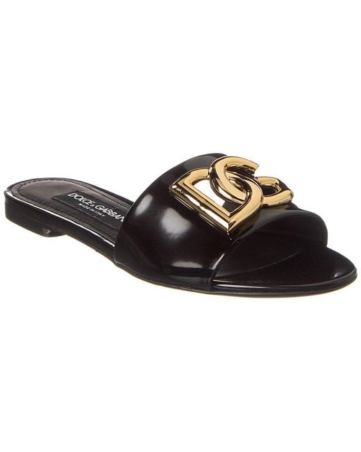 Dolce & Gabbana Black Dg Logo Leather Sandal