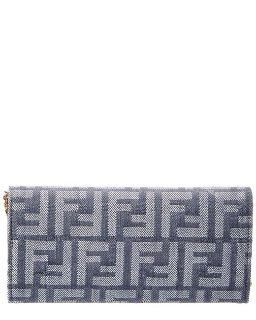 Fendi Gray Baguette Denim & Leather Wallet On Chain