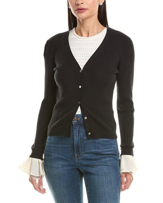 Cinq À Sept Black Bernadette Pre-Styled Rib Cardigan