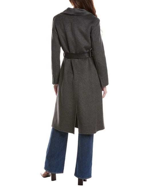Tahari Black Double Face Wool-Blend Coat