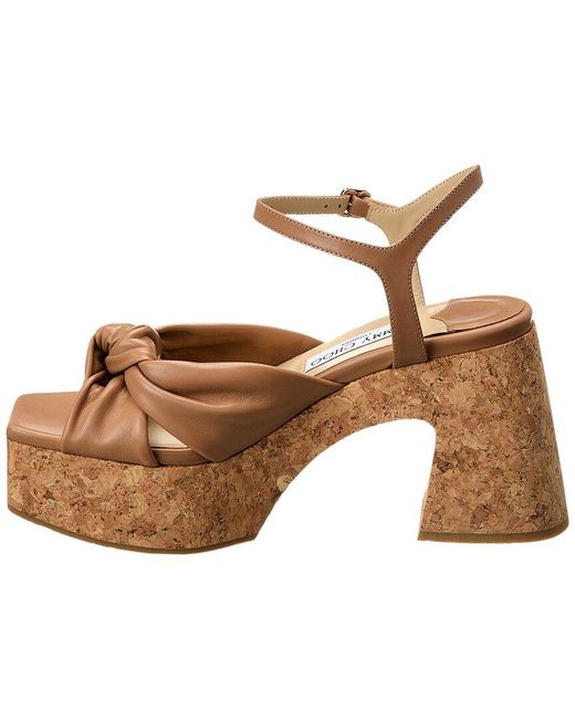Jimmy Choo Brown Heloise 95 Leather Wedge Sandal