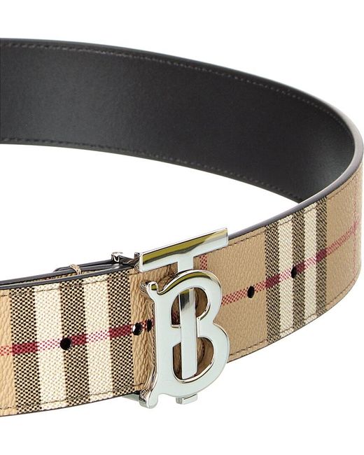 Burberry Black Tb Buckle Leather Check Belt for men