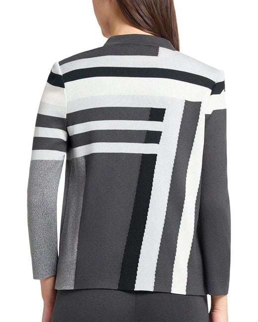 Ming Wang Gray Heritage Fit Intarsia Color Block Knit Jacket