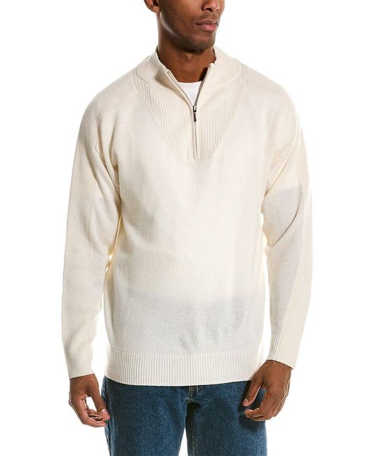 SCOTT & SCOTT LONDON White Wool & Cashmere-blend 1/4-zip Mock Sweater for men