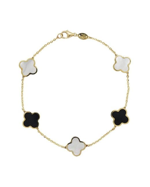Italian Gold Metallic 14K Onyx Large Clover Bracelet