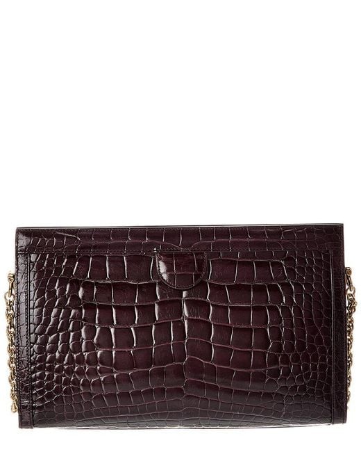 Gucci Purple Ophidia Medium Croc-embossed Leather Shoulder Bag