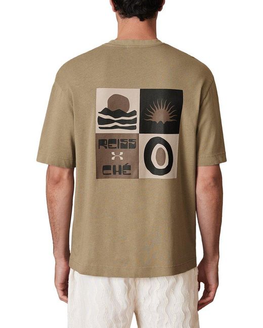 Reiss Brown Brava Washed Sunset Linen-Blend T-Shirt for men