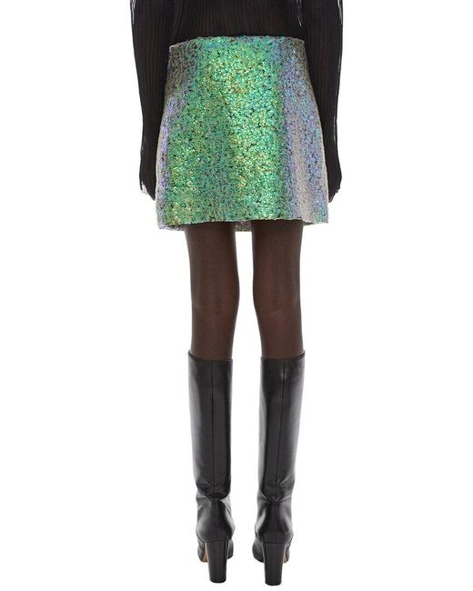 Helmut Lang Green Relaxed Fit Sequin Mini Skirt