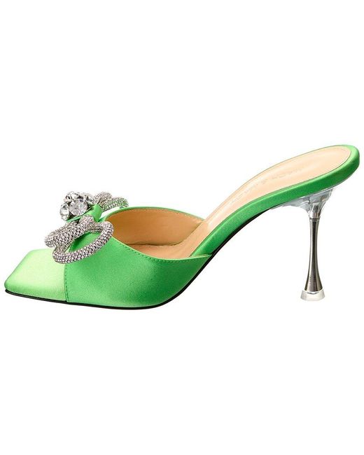 Mach & Mach Green Double Bow Satin Sandal