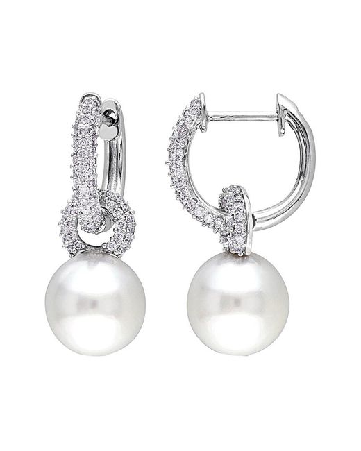 Pearls White 14k Diamond & 9-9.5mm South Sea Pearl Drop Earrings