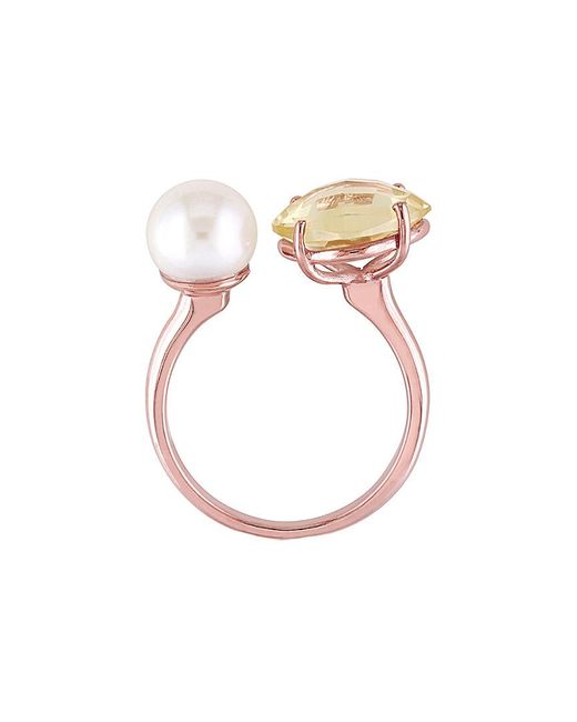 Pearls White Rose-gold Over Silver 0.70 Ct. Tw. Lemon Quartz & Pearl Ring