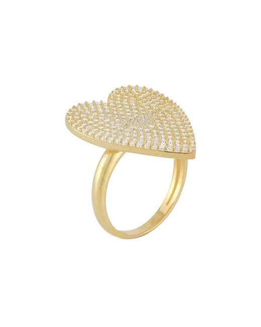 Sphera Milano White 14k Over Silver Cz Pave Heart Ring