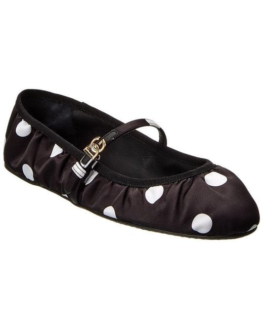 Dolce & Gabbana Black Satin Ballet Flats With Polka Dot Pattern