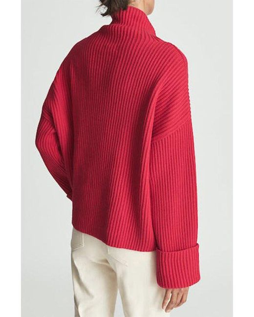 Reiss Red Jillian Button Down Sleeve Sweater