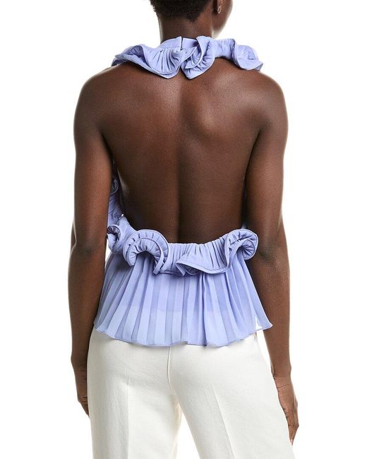 AMUR Blue Halter Pleated Blouse