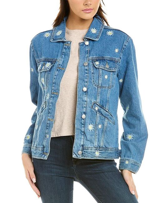 Bagatelle Daisy Embroidered Denim Trucker Jacket in Blue Lyst Canada