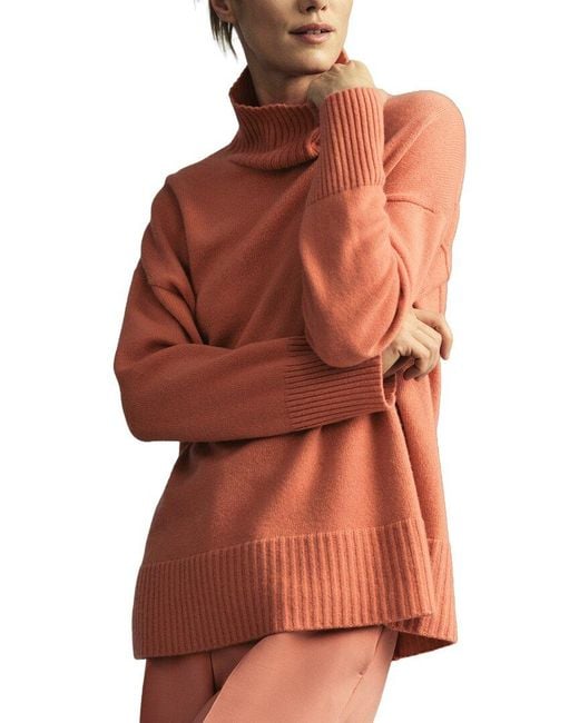 Lafayette 148 New York Orange Plus Stand Collar 100% Cashmere Sweater